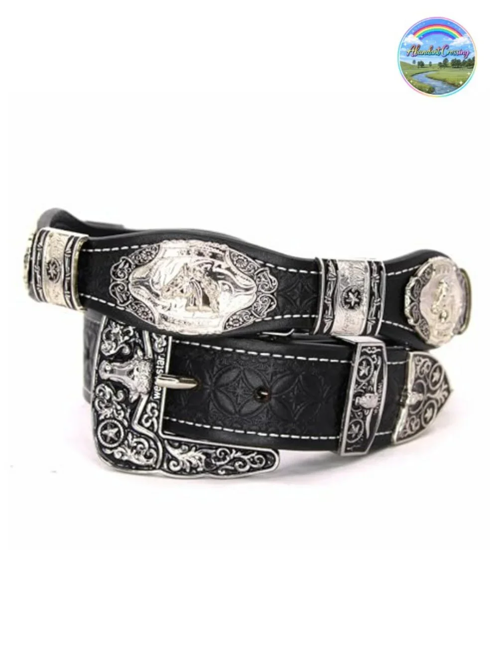 Genuine Leather Western Concho Belt - Rodeo Cowboy Star Buckle Belt
